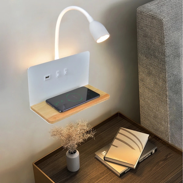 Inomhus LED Vägg Lampa Med USB Gränssnitt Och Trådlös Laddning Modern 360° Vridbar Vägg Ljus Med Switch