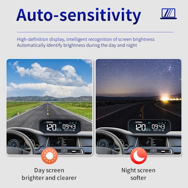 Sol HUD GPS Bil Head Up Display Trådløst Speedometer Skærm Hastighed Satellit Tid Dato Auto Juster Skærm Lysstyrke Bil Ur
