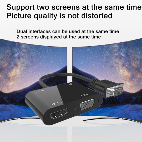 GRWIBEOU VGA til HDMI VGA adapter, 1080P VGA splitter 1 i 2 utgang for datamaskiner stasjonære bærbare datamaskiner skjermer projektorer