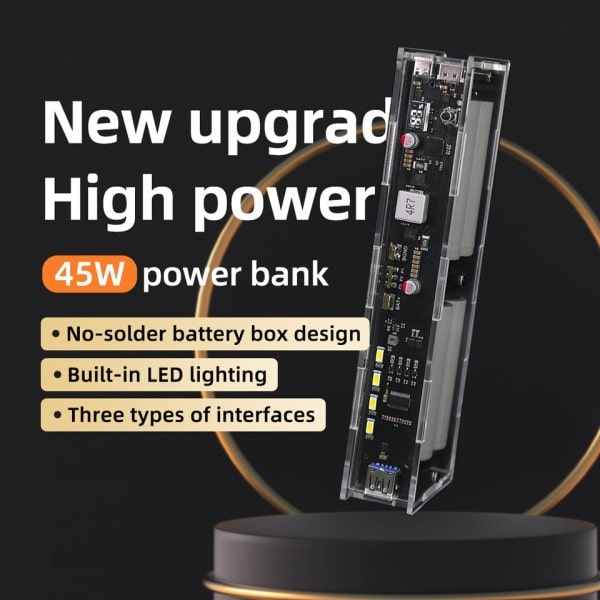 Two Way No Welding LED Light Digital Display Transparent Punk Batteri Snabb Charge Power Bank Case