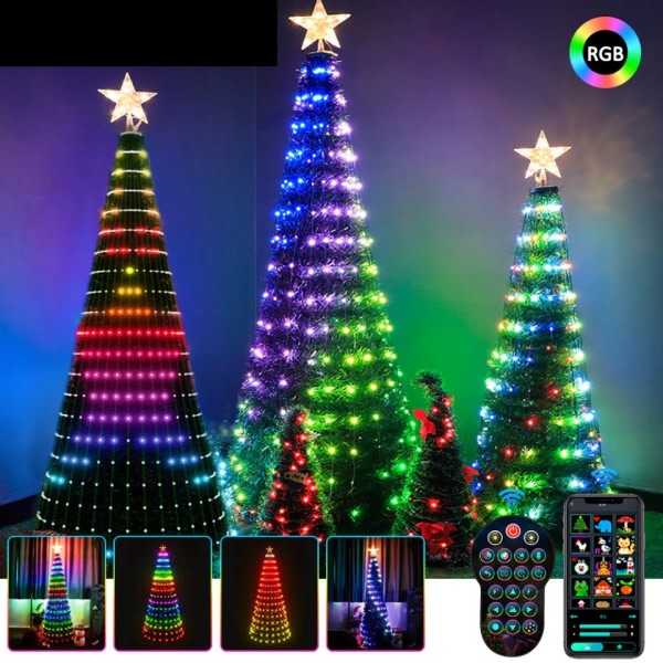 Jul Træ Toppers Lys Flerfarvet Fairy LED Star String Waterfall Xmas APP Bluetooth Home Yard Holiday Decor