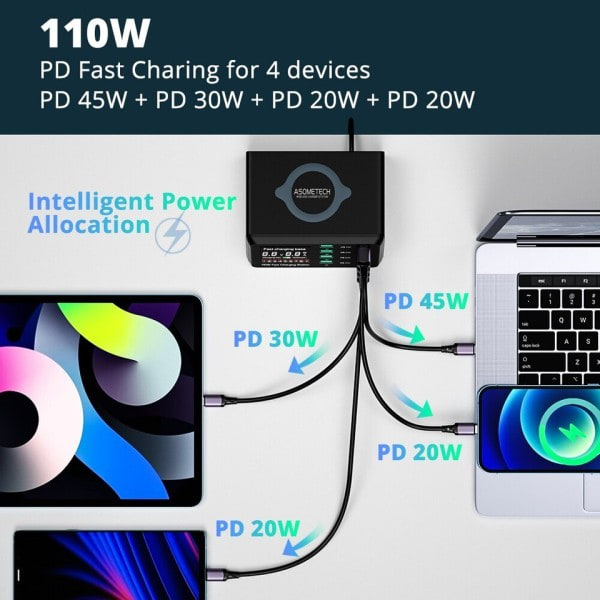 110W USB Typ C Laddare Trådlös Ladda Multi Portar Snabb Telefon Laddare PD QC3.0 Snabb Ladda