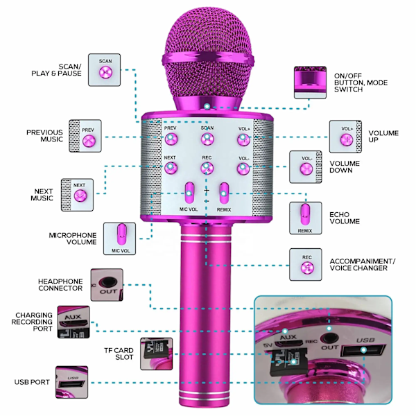 Karaoke Bluetooth Kaiutin mikrofonilla