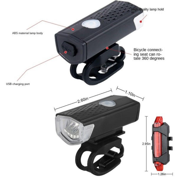 USB Genopladelig Cykel Lys Sæt Foran Lys med Baglygte Nem at installere 3 Modes Cykel Tilbehør til cyklen