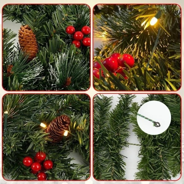 Jul girlanger med kottar röda bär konstgjorda jul kransar för hem jul träd