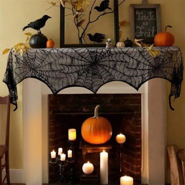 Halloween flaggermus bord løper svart edderkopp nett blonde duk