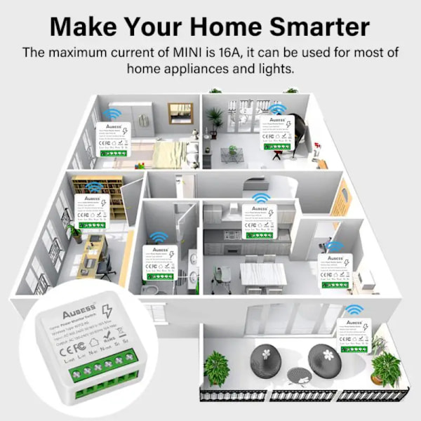 16A Tuya Smart WiFi kytkin,2-tie Mini valo kytkin