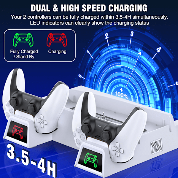 Lodret køling stativ til PS5 Controller Oplader med LED Blæser til SONY Playstation 5 Digital / PS5 Disc Edition Console