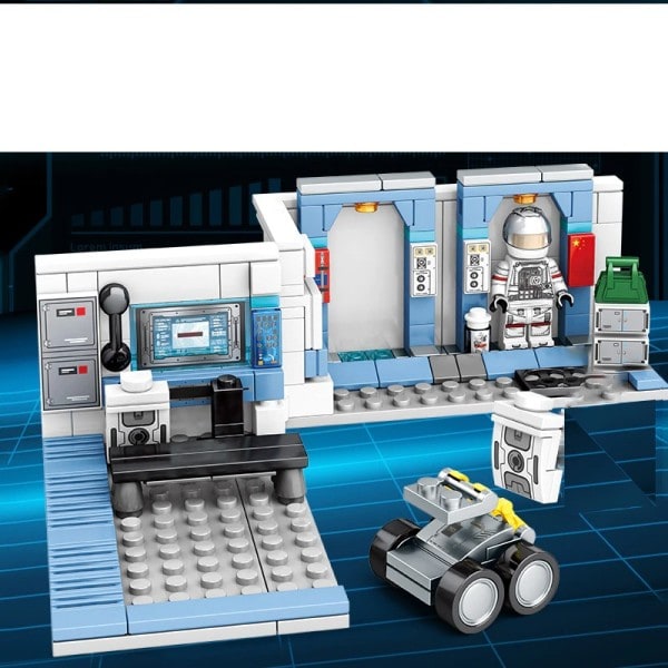 Rum station bygning klodser med astronaut mini dukker tidlig læring videnskab udforskning legetøj