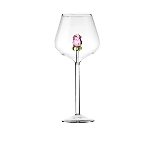 Creative 3D Rosa Glass Rose Innebygg Rød Hvit Vin Blass Kopp Stemware Beger Champagne Fløyte