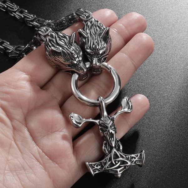 Muoti Retro Viking Suden pää Kaulakoru Paholainen lammas Pää Thor's Hammer Celtic Pattern Ripus Mies's dominoiva korut
