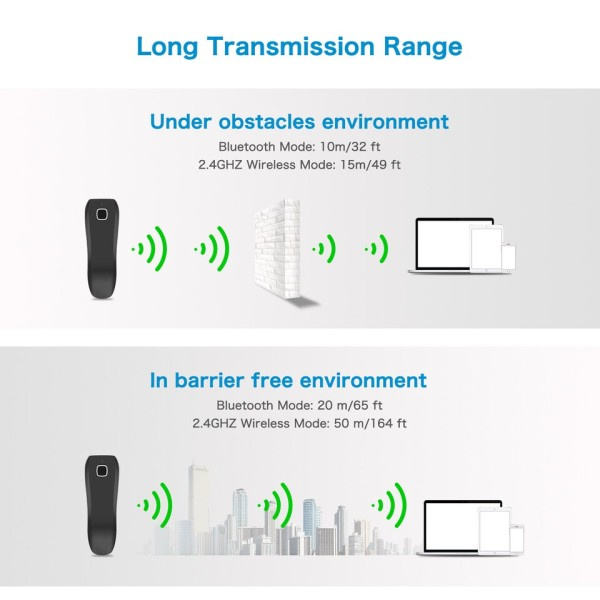 Bluetooth trådlös 2D streckkod skanner ficka QR streck kod läsare