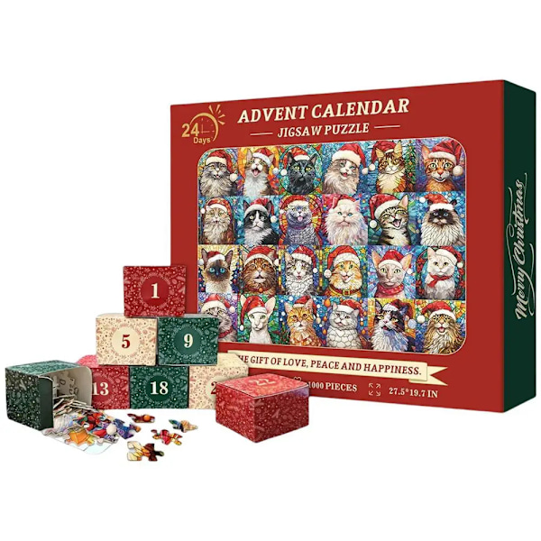 Glædelig jul katte advent kalender puslespil 24 dage nedtælling kalender