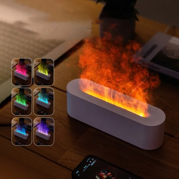 RGB flamme aroma spreder luftfukter USB skrivebord simulering lys aromaterapi renser luft for soverom med 7 farger