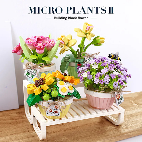 Mini Byggnad Klossar Blommor Gör-det-själv Växt Buketter Krukor Växt Modeller Monsatta Leksaker