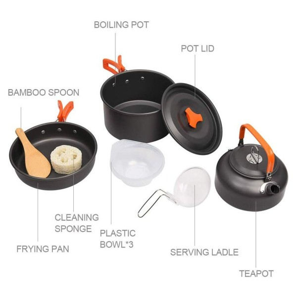 Camping köksartiklar set aluminium portabelt utomhus porslin matlagning kit