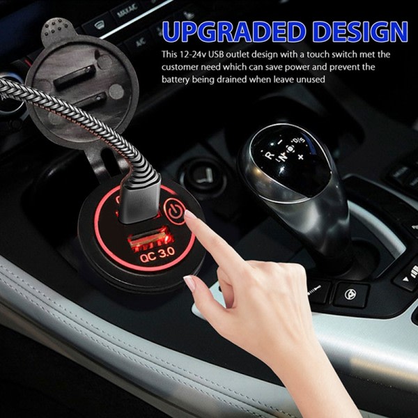 Dobbelt USB Bil Oplader Socket Vandtæt 12V/24V QC3.0 USB ABS Hurtig Oplader Socket Strøm Udtag med Touch Switch