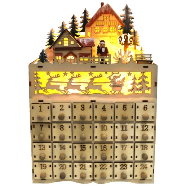 Jul tre advent kalender LED opplyst landsby hus nissen nedtelling pynt
