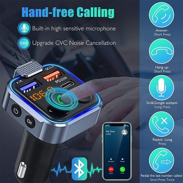 Trådløs Bluetooth Bil Adapter 5.0 Sender fm MP3 For Bil Audio Mottaker USB Sender