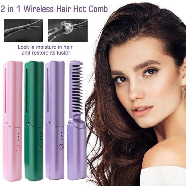 Wireless Professional Hår Rightener Curler Comb Rask Opvarming Negative Ion Rightening Curling Brush