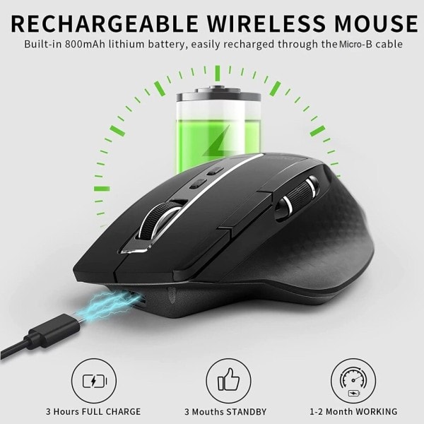 Monitila Ladattava Langaton Hiiri Ergonominen DPI Bluetooth hiiri