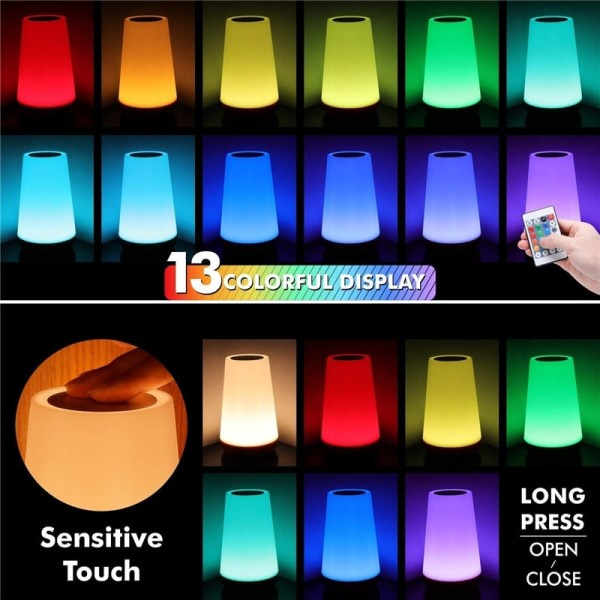 13 farve skiftende nat lys RGB fjernbetjening kontrol touch dæmpbar lampe bærbar bord sengen lamper