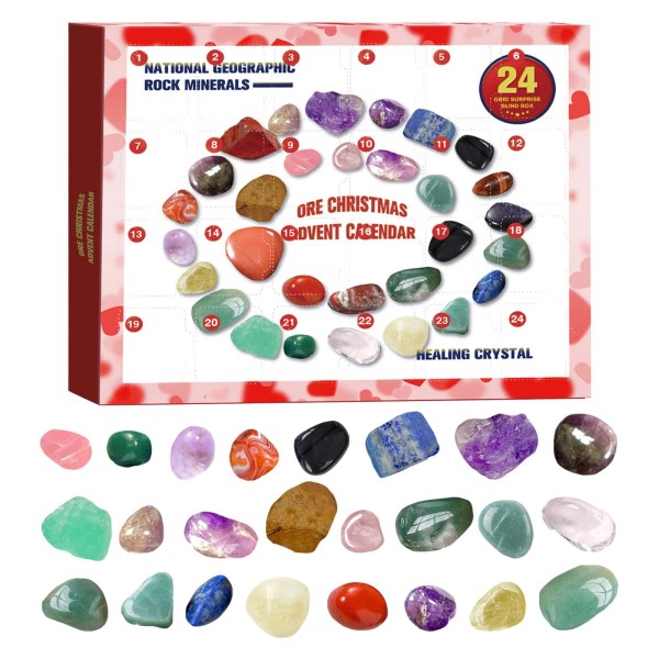Advent kalender 24 stykker malm jul advent kalender natur mineral stein for læring samling