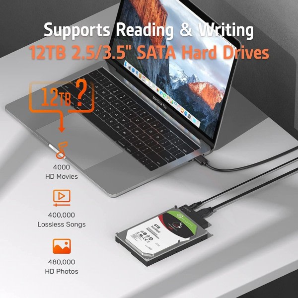 USB SATA Kiintolevy sovitin 2,5/3.5 Tuumaa HDD SSD Ulkoinen SATA Kiintolevy USB 3.0 kaapeli 12V/2A virta