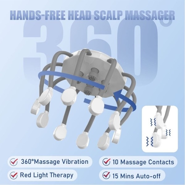 Elektrisk Hovedbund Massager Hoved Massager Rød Lys Terapi Vibrator Blæksprutte Hoved Scratcher