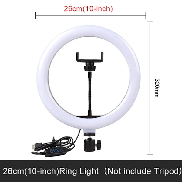 10 tommer Selfie Ring Lys, Photography Fill Light Led Ring Lampe Ringlight