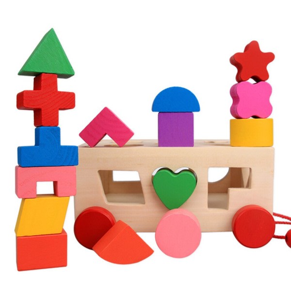 Kids Shape Sorter Leksak Trä Pull Långs Bil Shape Sorter Matchande Blockar Låda Barn Intelligens Utbildningsleksaker För Barn