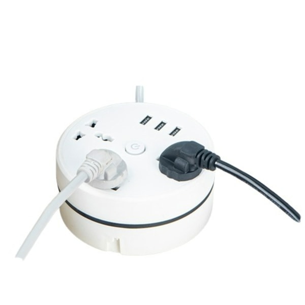Rund Universal Power Strip Bärbar Förlängning sladd Socket Plug USB Telefon Laddare