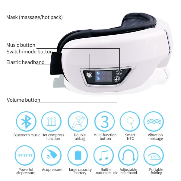Silmä hieronta Lämpö Smart turvatyyny värinä silmän hoito kompressointi Bluetooth silmä hieronta