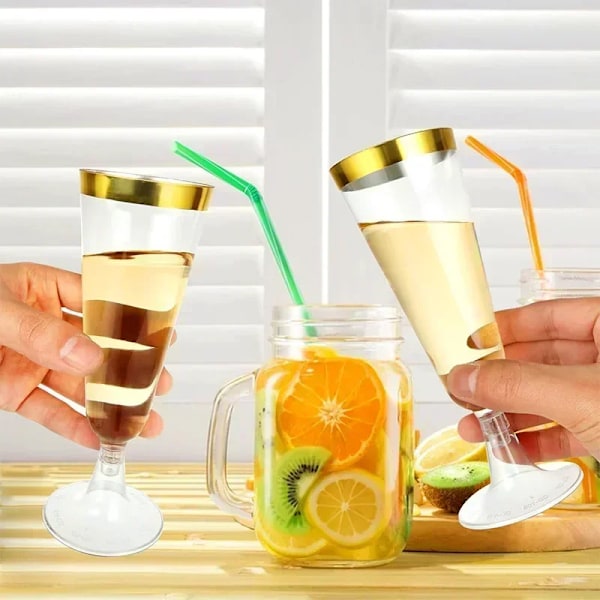 25 stykker 150ml Plastik Champagne Fløjter Engangs Mousserende Bar Kopper Klar Pink Ristning Kop