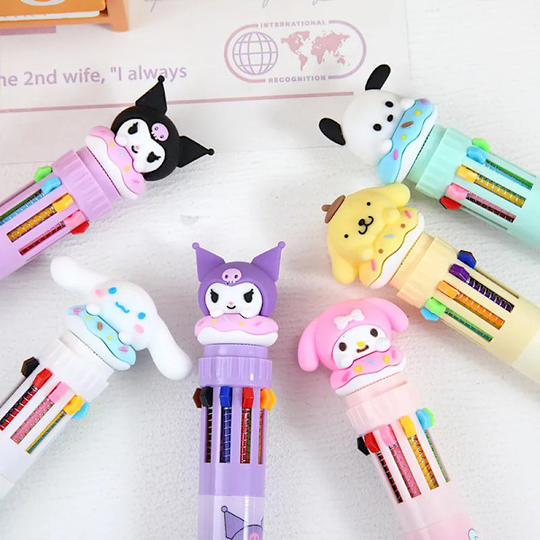 36 bitar Ballpoint Penna 10 Färg Tecknad Kuromi Hello Kitty Cinnamoroll 0,7 Skola Student Mapex Rita Wrirte Mark Penna