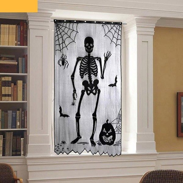 Halloween gardin fönster populär spets skalle svart spindelnät terrorist gardin stång stil polyester dörr dekor