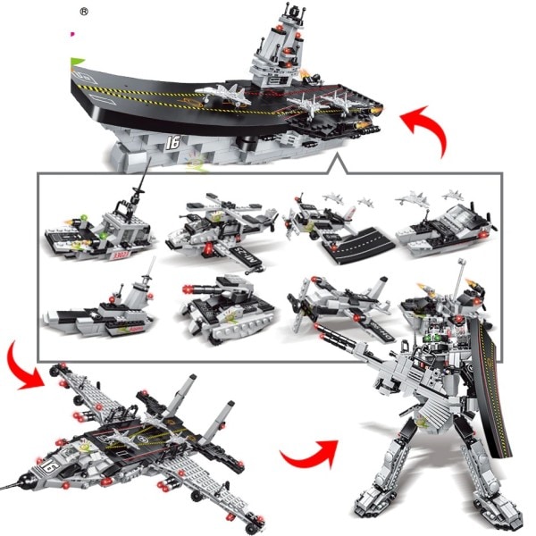 Militär Flygplan Vapen Krigsskepp Byggnadsblock Armé Fartyg Robot Plan Set tegelstenar Stad Byggnad Leksaker