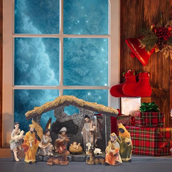 12 stykker Jule Krybbe Fødsel Set Real Life Fødsel Jesus Krubbe Jule krybbe Ornament