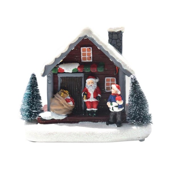 Jul Dekoration Snö Scen Village Hus Vinter Prydnadsuppsättning