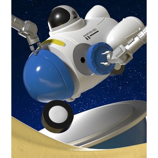 Söpö astronautti sarjakuva avaruusalus törmäys ehkäisy sarjakuva hitaus auto koulutus lelu