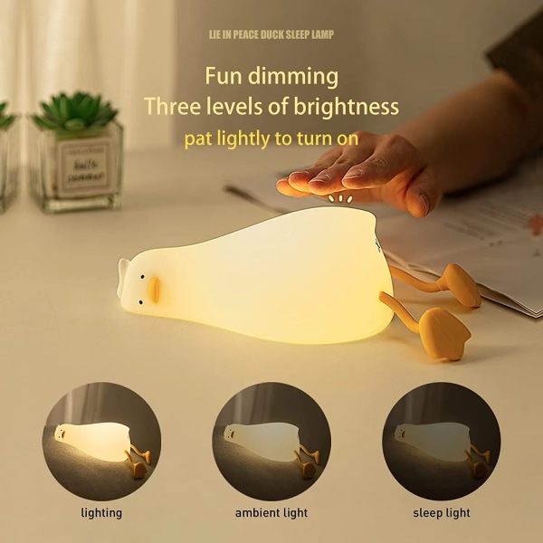 Benson Ligge Flat And Natt Lys LED Squishy Duck Lampe Søt Lys Up Duck