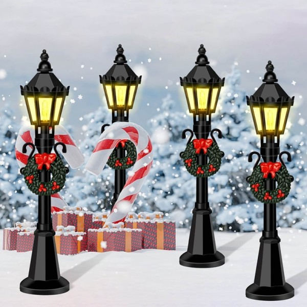 Jul Mini Gade Lys Modeller,4 Pcs Mini Gade Lampe Dukkehus Gadelys