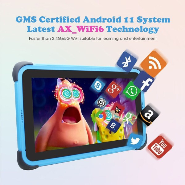 8 Tommer Barn nettbrett for barn Android 11 1280x800 IPS barn studie nettbrett 2GB 32GB Quad Core 4500mAh Wifi6 med stativ