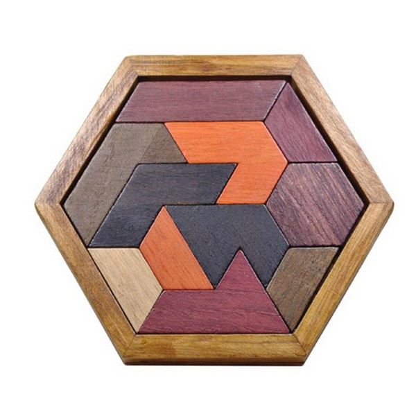 Hexagonal Trä Geometrisk Form Pulssåg Pussel Schack Spelbräda Montessori Leksaker Utbildningsunderrättelsetjänster leksaker