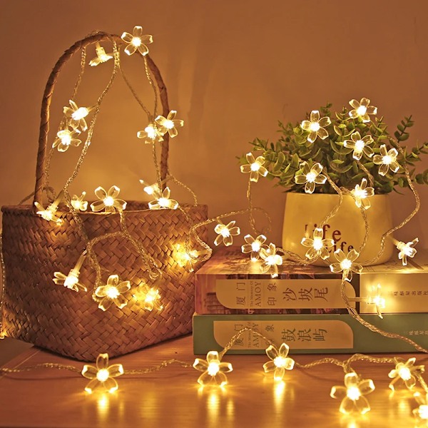 Kirsebær Blomster Blomster Garland Lampe Batteri USB Operert LED Snøre Fairy Lys