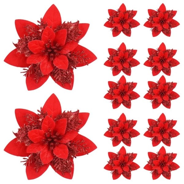 5 stykker Glitter Pink Jule Blomster Xmas Tree Kunstige Blomster Ornamenter Glædelig Jul Dekoration