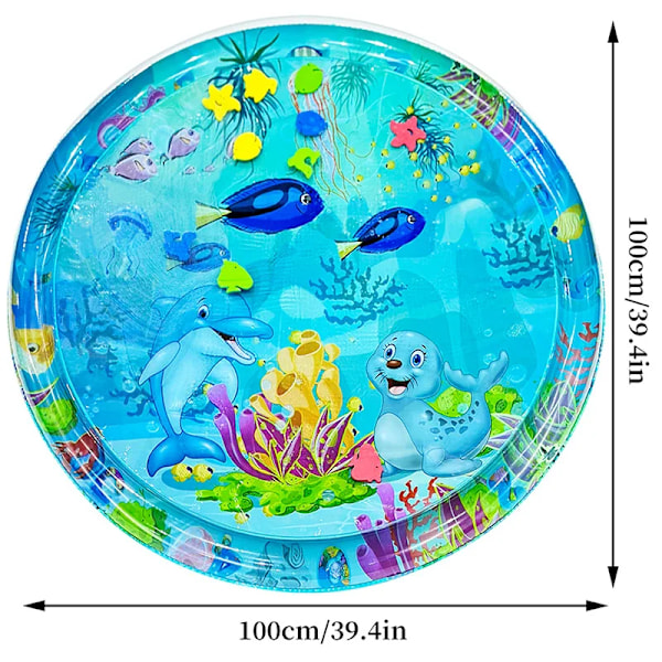 100cm Large Baby Leker Vatten Matta Delfin Säl Mönster PVC Uppblåsbar Rund Lekmatta kudde