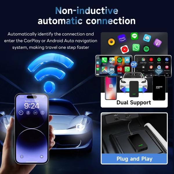 CarlinKit 5.0 Wireless CarPlay Wireless Android Auto Box 2.4G og 5.8Ghz WiFi BT Auto Connect Plug and Play For Kablet AA CP Cars