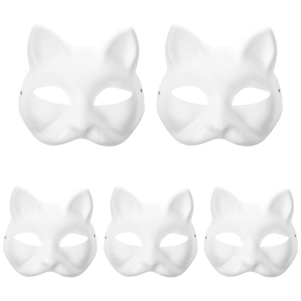 5 bitar Vit Halloween Cosplay Cat Diy Forface Målbart Par Halv Animal Mache Party