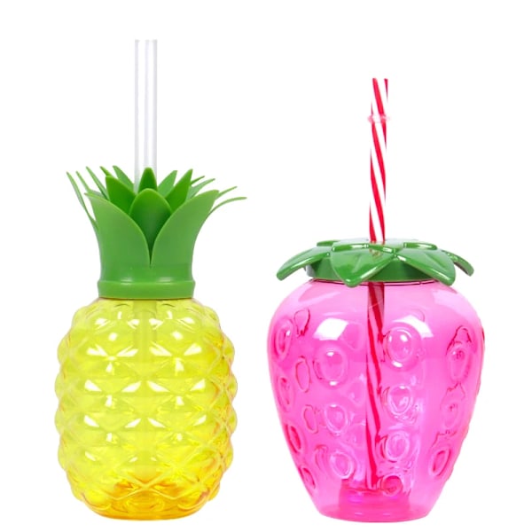 10 stykker plast jordbær ananas drikke kopp med halm